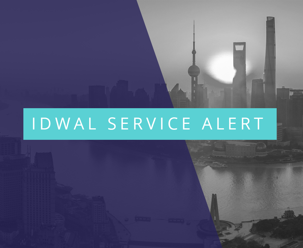Graphic that says Idwal Service Alert in front of Shanghai